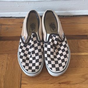 Vans black and light pink slip ons